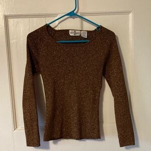 Once Again Metallic Brown Ribbed Knit Long Sleeve Top